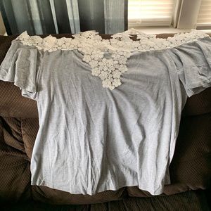 Grey shirt with white flower mesh